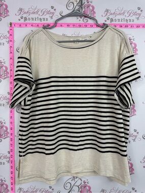 Max Studio tshirt top Cream and Black Striped Short-Sleeve Top